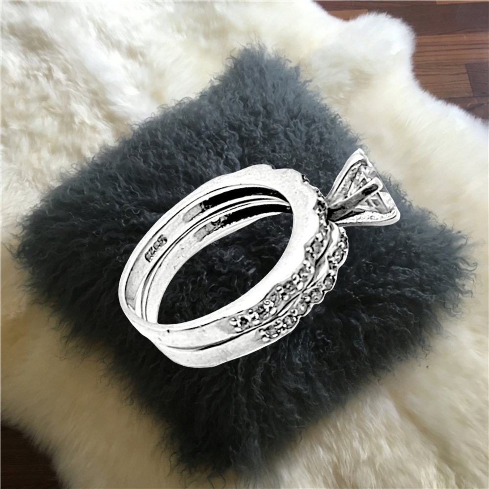 Engagement Ring Set with CZ Stones Sterling Silver. Size 6.5 - Picture 2 of 3